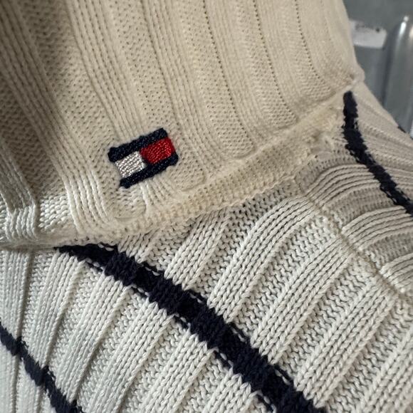 Tommy Hilfiger Vintage Y2K Striped Turtleneck Sweater Women’s M Cream Navy - Picture 9 of 12